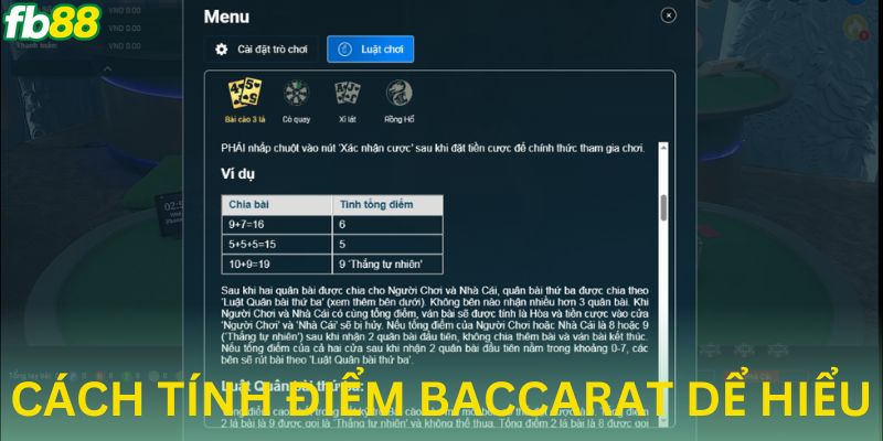 Cách tính điểm baccarat dễ hiểu dễ học